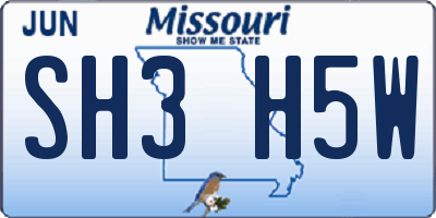 MO license plate SH3H5W