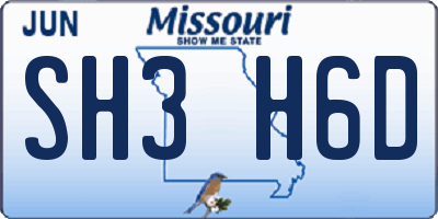 MO license plate SH3H6D