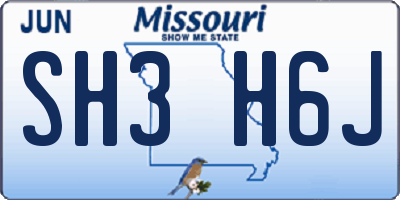 MO license plate SH3H6J
