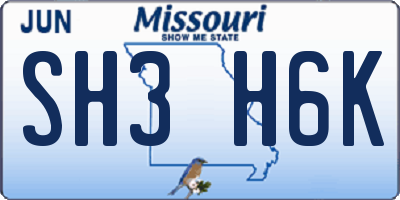 MO license plate SH3H6K