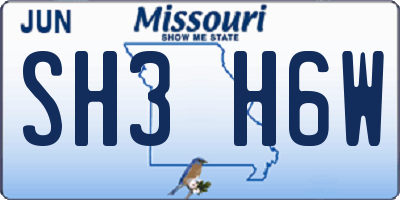 MO license plate SH3H6W