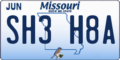 MO license plate SH3H8A