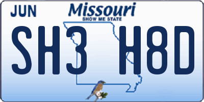 MO license plate SH3H8D