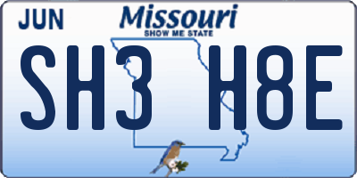 MO license plate SH3H8E