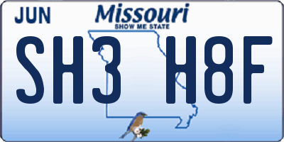 MO license plate SH3H8F