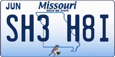 MO license plate SH3H8I
