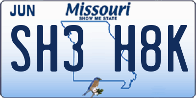MO license plate SH3H8K