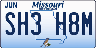 MO license plate SH3H8M