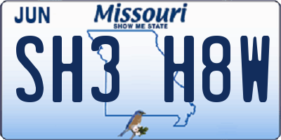 MO license plate SH3H8W