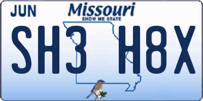 MO license plate SH3H8X