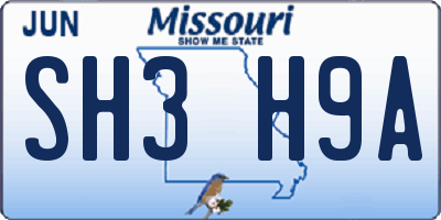 MO license plate SH3H9A