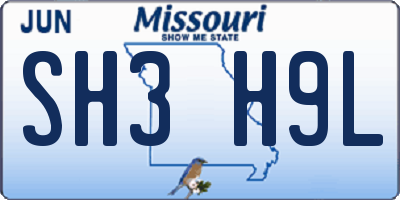 MO license plate SH3H9L