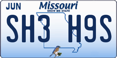 MO license plate SH3H9S