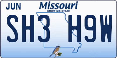 MO license plate SH3H9W