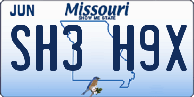 MO license plate SH3H9X