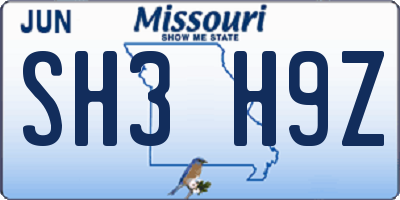 MO license plate SH3H9Z