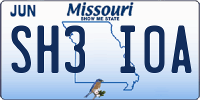 MO license plate SH3I0A