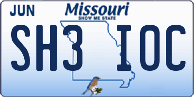 MO license plate SH3I0C