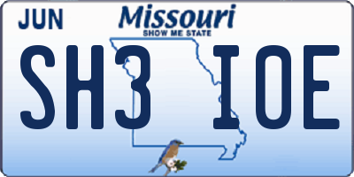 MO license plate SH3I0E