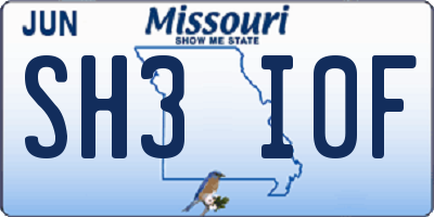 MO license plate SH3I0F