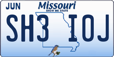 MO license plate SH3I0J