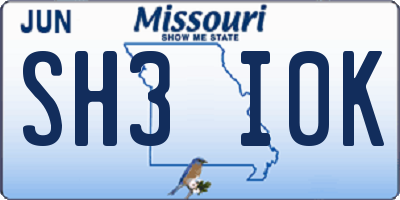 MO license plate SH3I0K