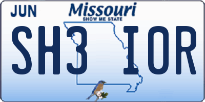 MO license plate SH3I0R