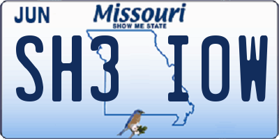 MO license plate SH3I0W