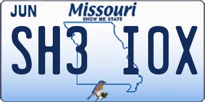 MO license plate SH3I0X