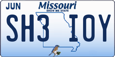 MO license plate SH3I0Y