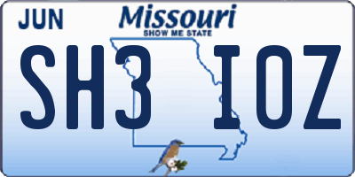 MO license plate SH3I0Z