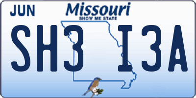 MO license plate SH3I3A
