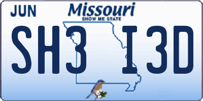 MO license plate SH3I3D