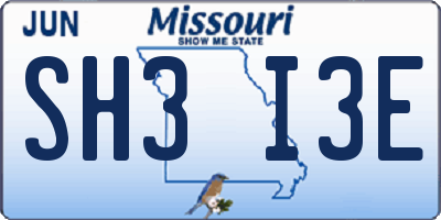 MO license plate SH3I3E