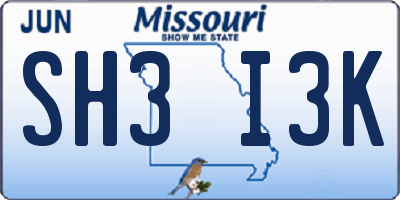 MO license plate SH3I3K