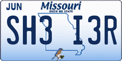 MO license plate SH3I3R