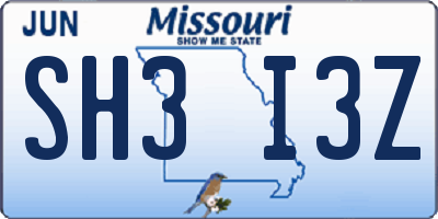 MO license plate SH3I3Z