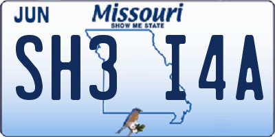 MO license plate SH3I4A