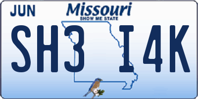 MO license plate SH3I4K