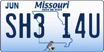 MO license plate SH3I4U