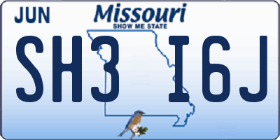 MO license plate SH3I6J