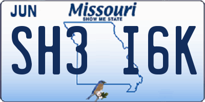 MO license plate SH3I6K