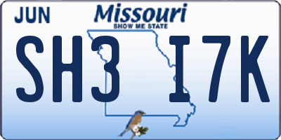 MO license plate SH3I7K