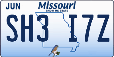 MO license plate SH3I7Z
