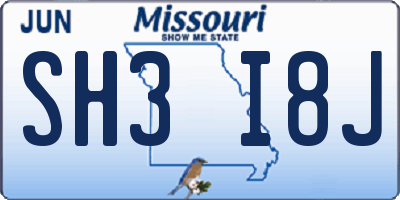 MO license plate SH3I8J