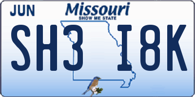 MO license plate SH3I8K