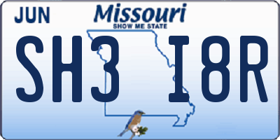 MO license plate SH3I8R