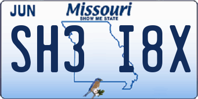 MO license plate SH3I8X
