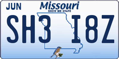 MO license plate SH3I8Z