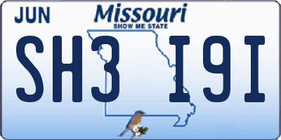MO license plate SH3I9I